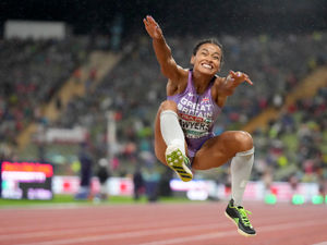 Supporting image for story: Staffordshire's Jazmin Sawyers jumping for joy after European bronze