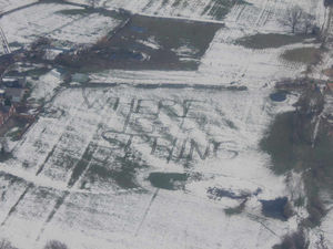 Supporting image for story: Where Is Spring? Shropshire farmer writes question in the snow