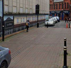 The current barriers in New Street, Oswestry. Picture: Google