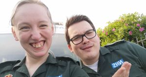 Heather and Alex pictured when they met as ambulance crew mates during the Covid pandemic