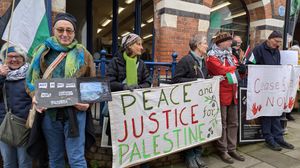 Supporting image for story: Local protesters gathered in Presteigne supporting the Radnor Palestine Links group.