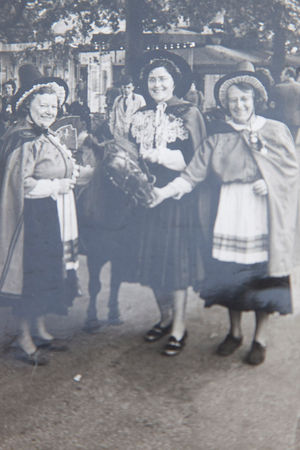 One of Moira's cuttings, pictured: Hilda Edwards Choir Conductor, Francis Mon Harpest and Louie Parry accompanist, 1947