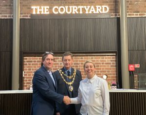 (L-R) Matt Smith, Mayor Doug Hine, Jess Savva