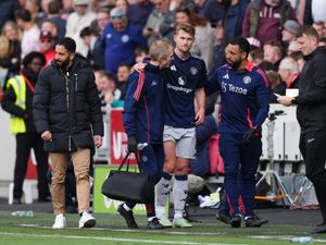 Manchester United’s Matthijs de Ligt leaves the game after picking up an injury