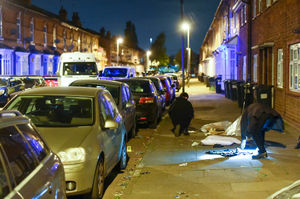 Police at the scene of a shooting in Palace Road, Bordesley Green, in Birmingham, on Sunday night. Photo: Snapper SK