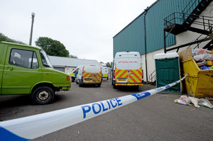 The scene at Doulton Trading Centre, Rowley Regis, after a man was found dead..
