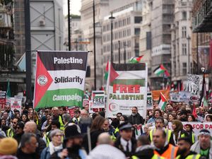 People take part in a Palestine Solidarity Campaign rally in central London in November 2024