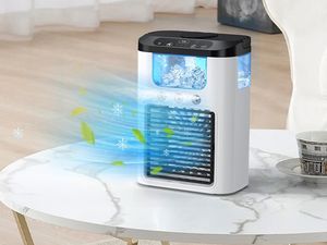 The cooling unit sprays a mist towards you, giving you relief from the heat