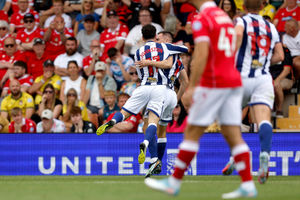 Substitute pair Jed Wallace and Mikey Johnston celebrate as the latter set up Albion's second for the former. (Photo by Adam Fradgley/West Bromwich Albion FC via Getty Images)