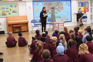 Olga Suta addresses pupils during assembly at Springvale Primary School