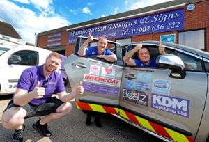 Pictured with Ellie and Nick is Daniel Lawrence, sales assistant at Manifesto