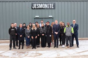 The award winning Jesmonite team celebrates with the Lord-Lieutenant of Shropshire Anna Turner.
