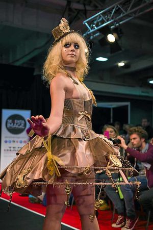 Chocolatier Julia Wenlock, from Shrewsbury, helped make the dress. Photo: Paul Winch-Furness. 