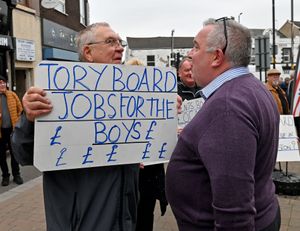 WALSALL COPYRIGHT NATIONAL WORLD TIM THURSFIELD -09/10/25Protest against how the \u00a320 million Darlaston Town Fund is being handled. Protestors gathered outside Darlaston Library, where the board meeting was taking place.Cllr Paul Bott and Cllr Adrian Andrew confront each other.