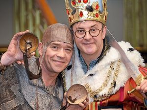 Joe with fellow Spamalot cast member Todd Carter