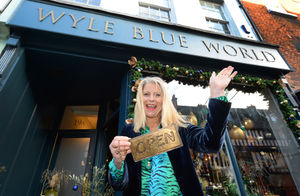 Belinda Griffiths, of Wyle Blue World, Shrewsbury, celebrates reopening after the national lockdown
