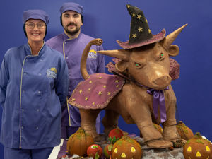 Supporting image for story: Cadbury World's chocolate Birmingham bull gets spooky seasonal makeover