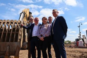 From left: Chris Miller, Director of Development at Midland Heart, Richard Parker, Mayor of the West Midlands, Donna Mara, Executive Assistant at McAuliffe, Matt Moore, CEO of Morro Partnerships, and Joe Reeves, Deputy Chief Executive at Midland Hear