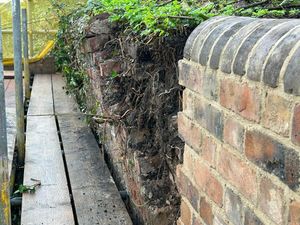 A small section of wall by Bridgnorth Cliff Railway remains to be repaired