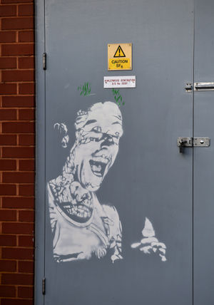 A painting of Keith Flint from the Prodigy suggesting 'Firestarter' was painted by Disney B32