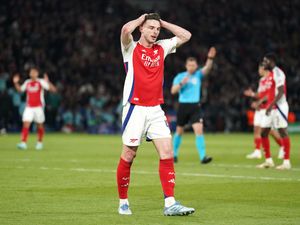 Arsenal’s Declan Rice rues a missed chance