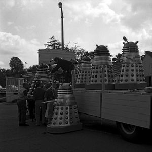A lorryload of Daleks was being helped to a smooth landing at Shepperton Studios in 1965