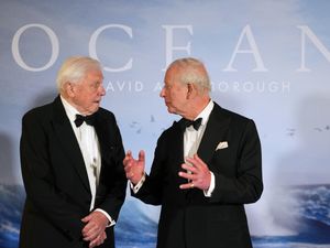 Charles and Sir David posed for photos ahead of the premiere (Alistair Grant/PA)