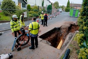 Workers near the road in Church Aston