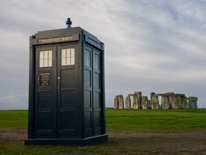 Supporting image for story: Tardis arrives at Stonehenge to mark Doctor Who Day