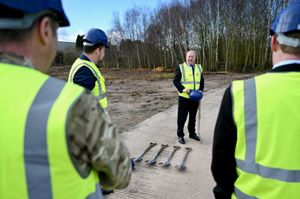 Mark Pritchard MP prepares to break the ground for the test rig for the Challenger tank upgrade at RSBL in Telford