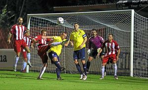 Steve Towers of Brackley Town and Tony Gray of AFC Telford United