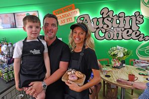 Austin's Coffee Shop based within Provision House in Dudley High Street. Amy Austin White, right, with husband Greg and son Zack, aged five.
