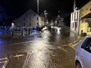 Supporting image for story: Water had to be pumped out of properties after flash floods hit a Powys town.