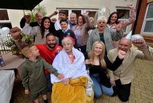 Edna Hill with her family. In no particular order: Sam Glover, Daniel Knight, Jodie Burbridge, Richard Clarke, Maurice Hodgkins, Ian and Emma Turner, Grace Turner, Joel Turner, Joseph Hawthorne, Dawson Knight, Beverley Knight, Marilyn Hodgkins.