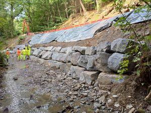The progress on work to repair the landslip on the A488.