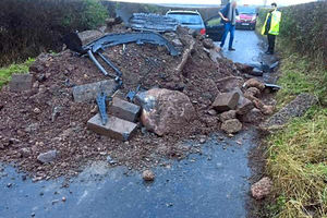 Dumped rubble in Back Lane, Tibberton, caused a car to crash