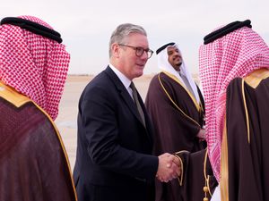 Prime Minister Sir Keir Starmer is greeted at King Khalid International Airport in Saudi Arabia