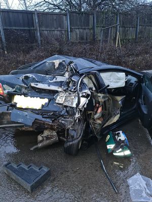 The damaged car after the M6 crash on Saturday morning. Photo: @WMFSSmethwick
