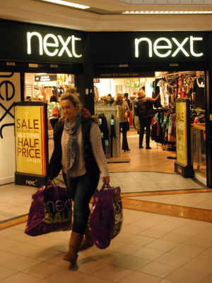 People queued in Pride Hill in Shrewsbury, waiting for the opening of the Next Boxing Day Sale.
