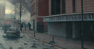 A riot scene recreated in Skinner Street, Wolverhampton
