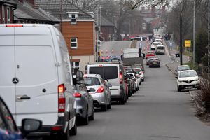 Traffic queuing on Rose Hill, Willenhall due to a southbound road closure as work continues on building the new Willenhall train station.
 Delays are expected for five months.