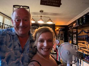 Katie Victoria with fellow writer and radio broadcaster Lee Benson