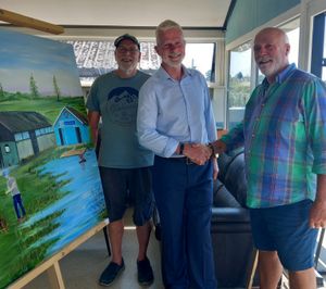 Shropshire Community Foundation ambassador Ged Kennedy, centre, with Merlin Thomas, left, and Simon Rouse of Shrewsbury Men's Shed, one of the organisations to be awarded an Acorn Fund grant.
