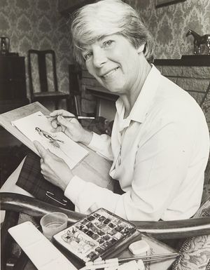 Artist Clare Abbotts of Lichfield Road in Bloxwich was having a first exhibition of her work in the foyer of Walsall's Civic Centre in October 1983.
