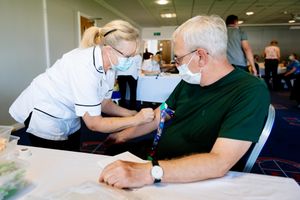 Shropshire Prostate Cancer Support Group testing event at AFC Telford United. In Picture: Les Jones from Telford with Nurse Elaine