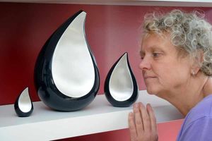 Andrea with modern design urns for cremated ashes