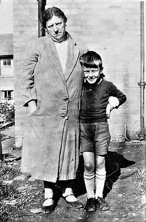 Derek Sturch and his maternal grandmother, Granny Tudor, outside her home at 8 Ercall Gardens, Wellington.