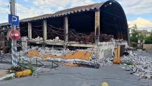 A building totally destroyed by a Russian missile