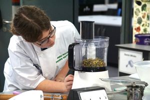 A picture of concentration - runner-up Erin Eadie in action.