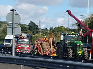 Supporting image for story: Two-hour delays after overturned potato harvester closes one lane of A5 at Shrewsbury